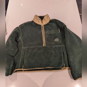 Green Sherpa Pullover with Tan Trim